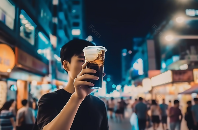夜晚帅哥的手拿着一瓶冰珍珠奶茶,高清,摄影图,摄影图片,图片大全,摄影图免费下载